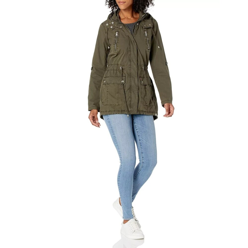 LEVI'S  Washed Cotton Military Anorak Hooded Jacket S  Army Green